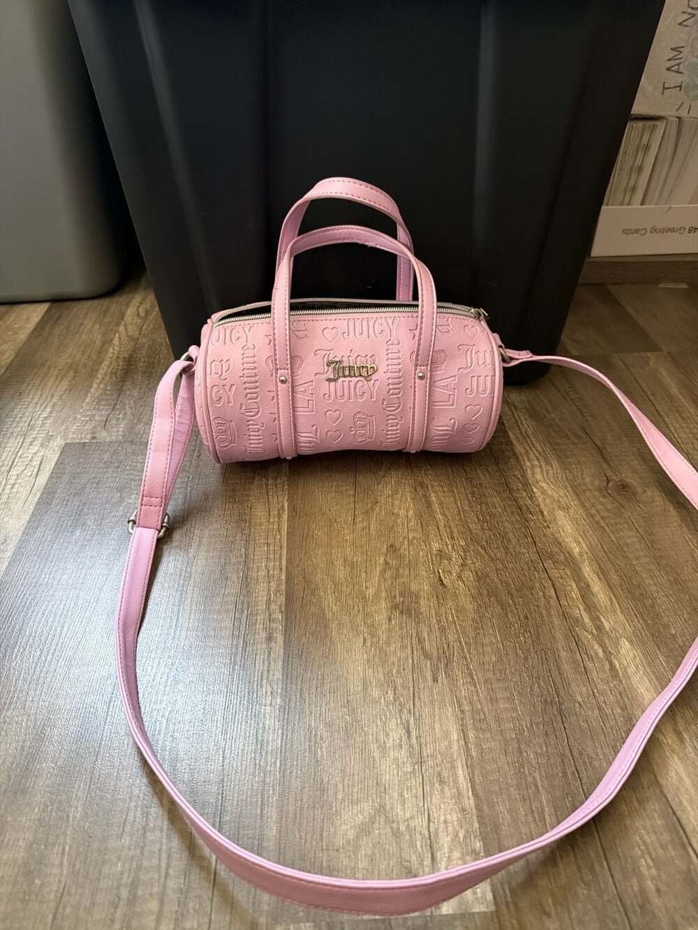 Juicy Couture Pink Monogram Embossed Mini Barrel Crossbody Bag